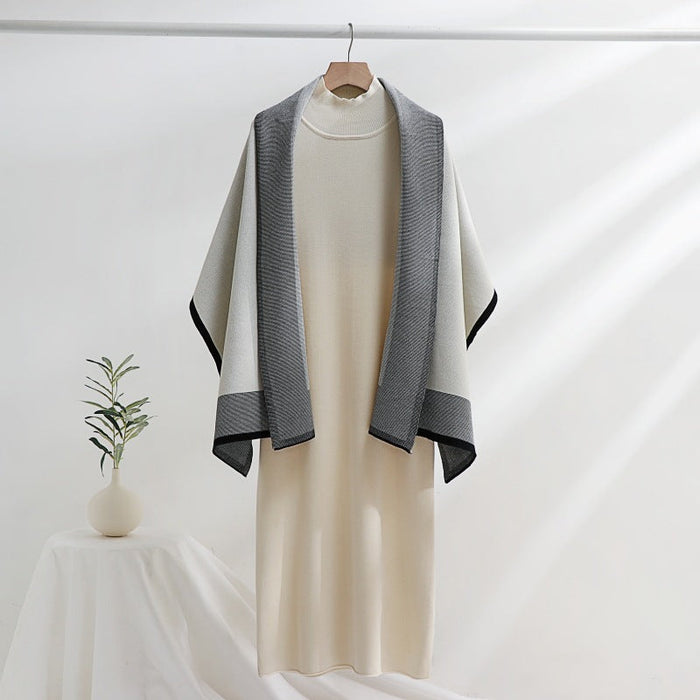 Women's Knit Dress with Draped Vest Layer