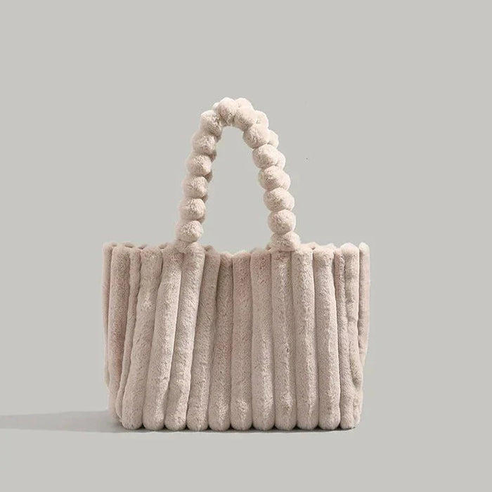 Women's Plush Handle Bag with Beaded Handle