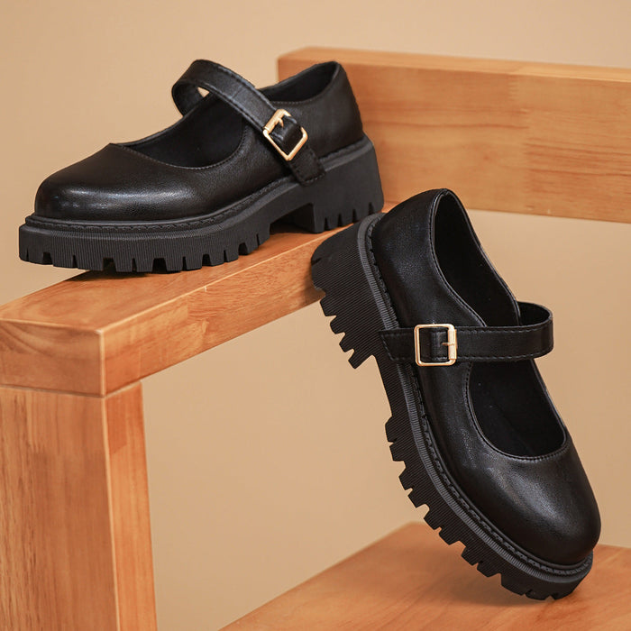 Women's Mary Jane Shoes with Chunky Platform and Buckle Strap