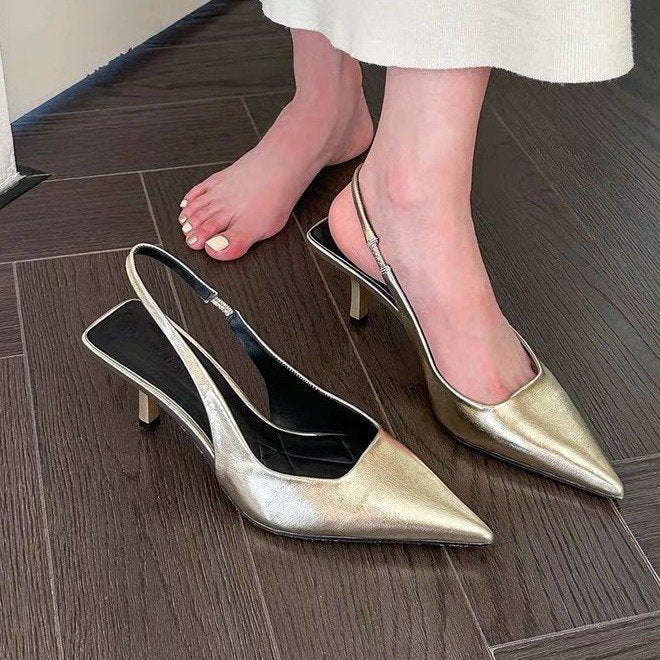 Women's Metallic Slingback Pumps with Pointed Toe
