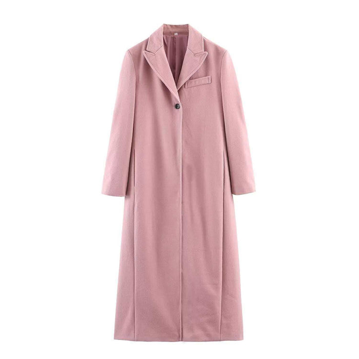 Women's Single-Button Longline Blazer Coat with Notch Lapel