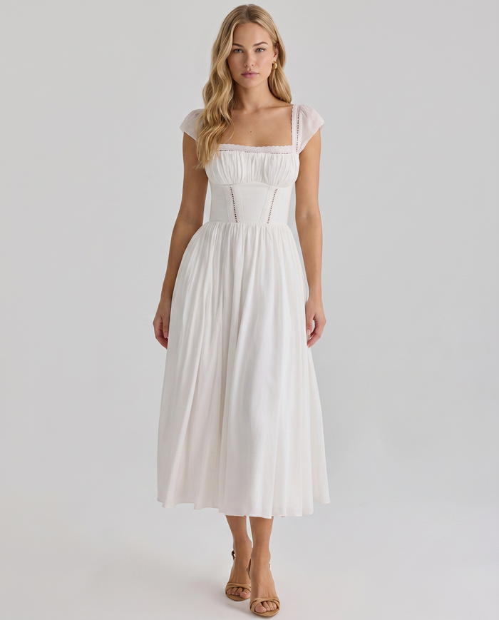 Renee | Midi Dress with Broderie Anglais Detail