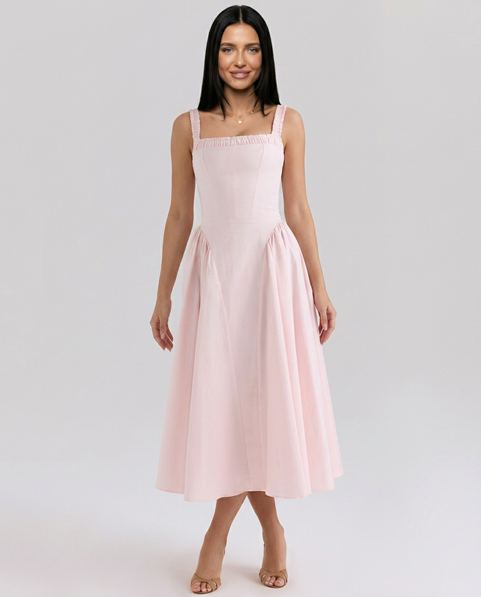 Audra | Midi Sundress with Gathered Straps