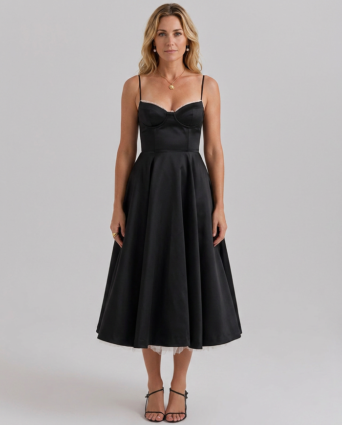 Janet | Tulle Midi Dress with Sweetheart Neckline