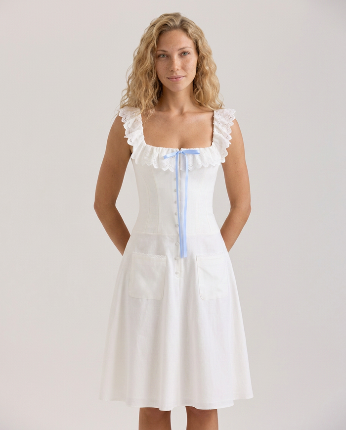 Casey | Broderie Anglaise Trim Midi Dress