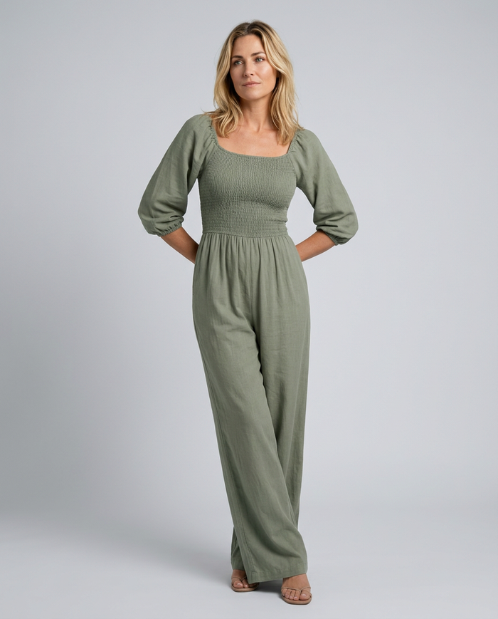 Antonia | Wide-Leg Jumpsuit with Smocked Bodice