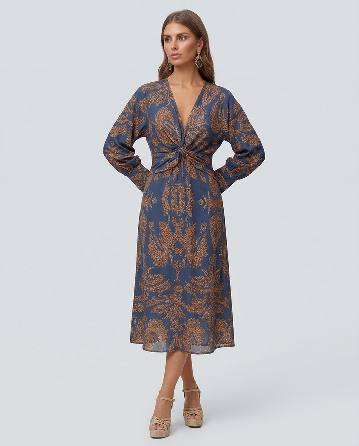 Mirella | Printed Midi Dress with Tie Waist