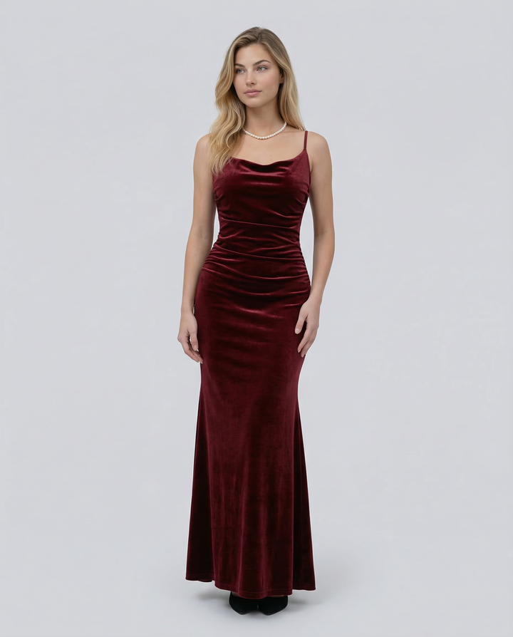 Ellie | Velvet Maxi Dress Sleeveless Ruched Design
