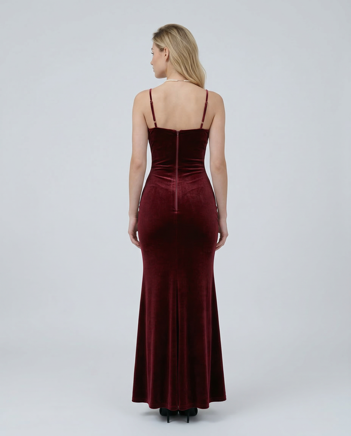 Ellie | Velvet Maxi Dress Sleeveless Ruched Design