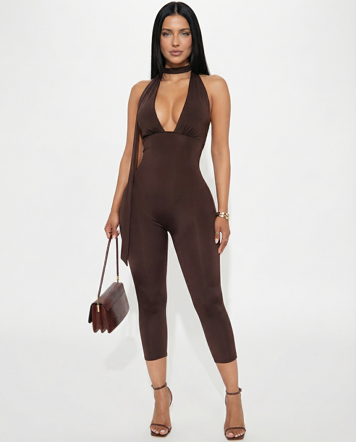Kristie | Halter Neck Jumpsuit with Scarf Detail