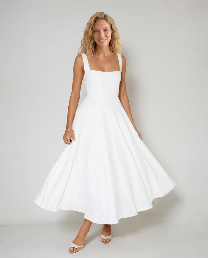 Elara | Cocktail Midi Square Neck Dress