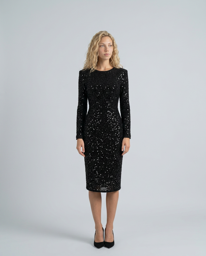 Lucia | Long Sleeve Sequin Midi Cocktail Dress