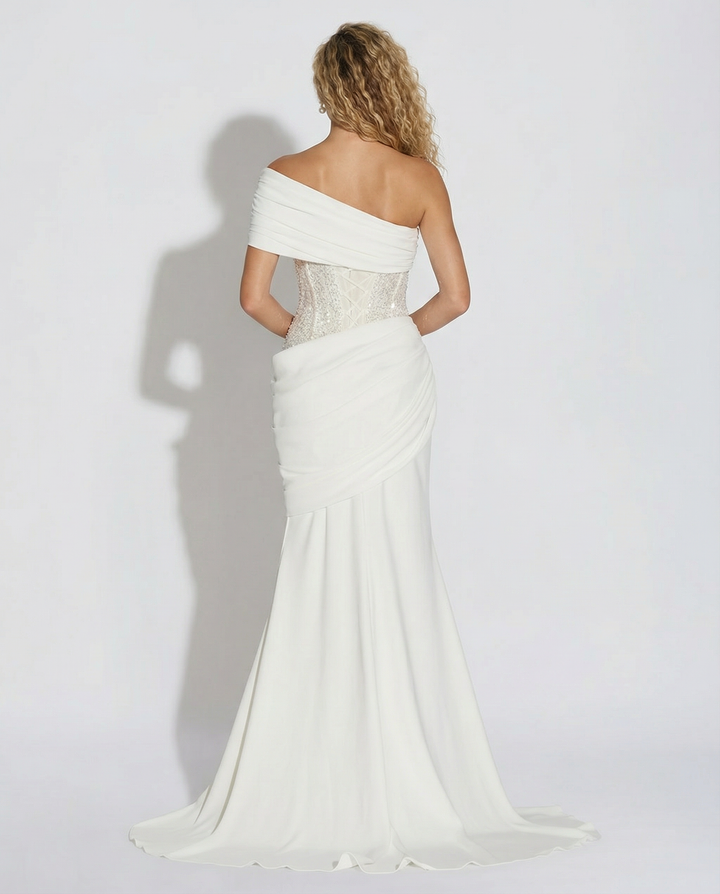 Caroline | One-Shoulder Maxi Dress with Embellished Waist