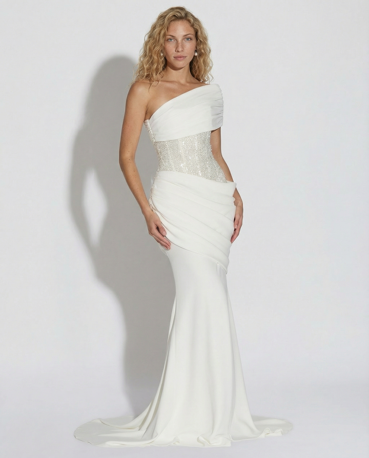 Caroline | One-Shoulder Maxi Dress with Embellished Waist