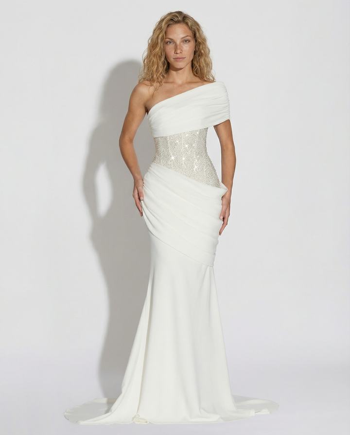 Caroline | One-Shoulder Maxi Dress with Embellished Waist