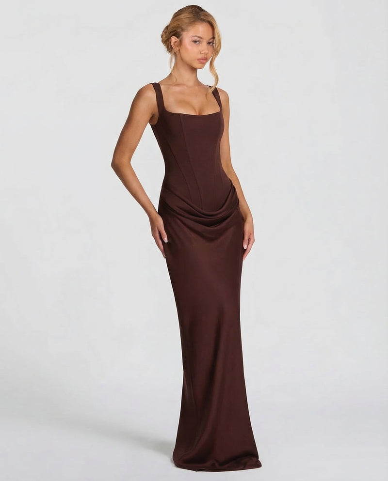 Ruby | Corset Maxi Dress with Draped Skirt