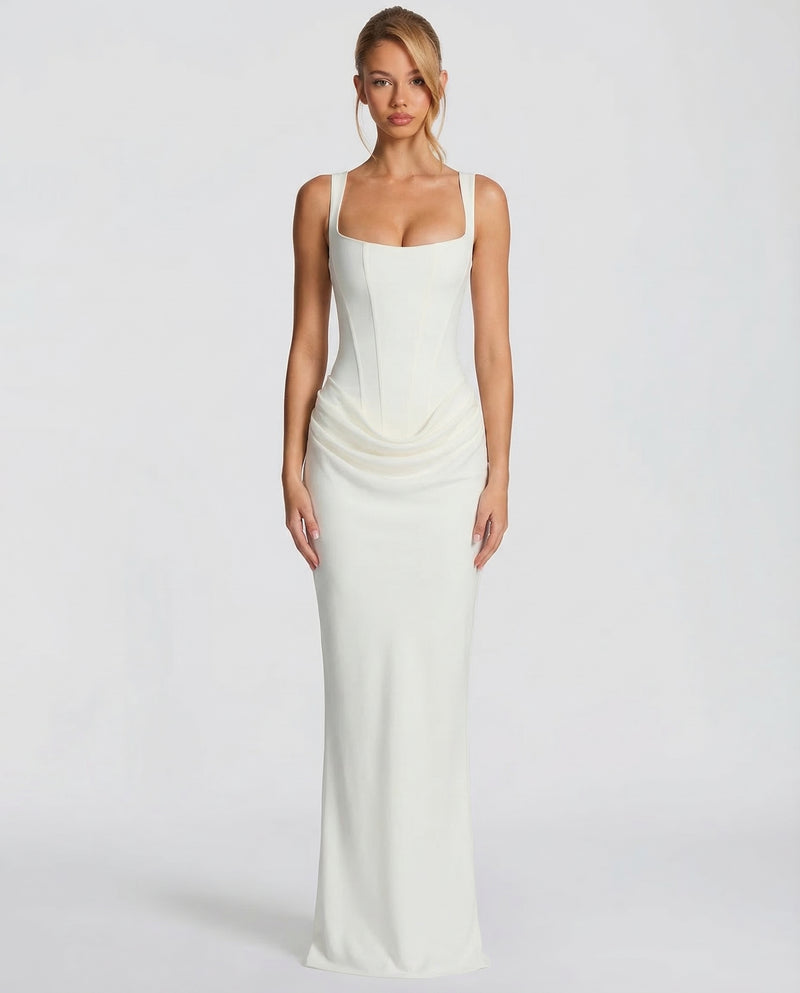 Ruby | Corset Maxi Dress with Draped Skirt