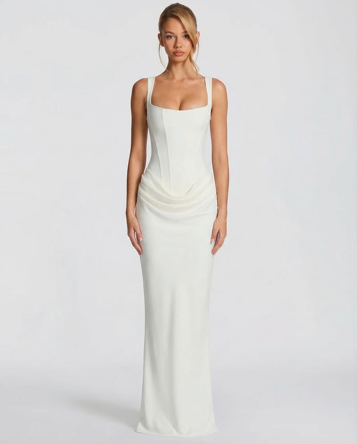Ruby | Corset Maxi Dress with Draped Skirt