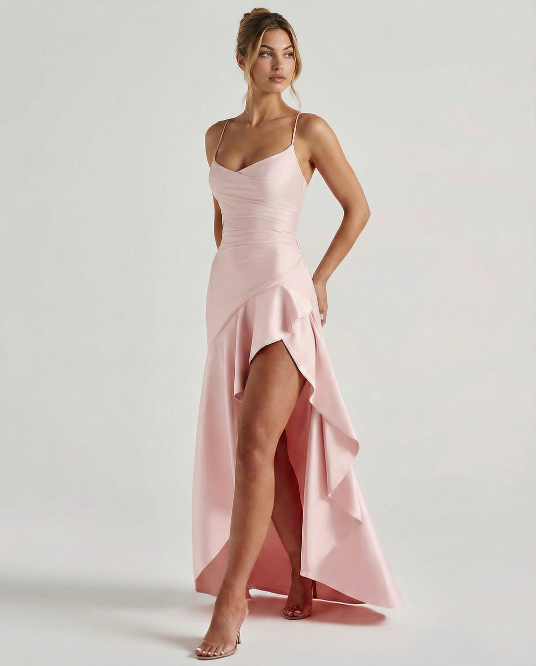 Naomi | Satin Maxi Dress with Lace-Up Back