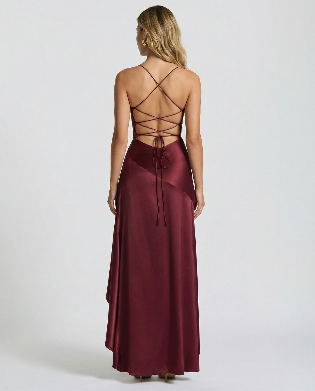 Naomi | Satin Maxi Dress with Lace-Up Back