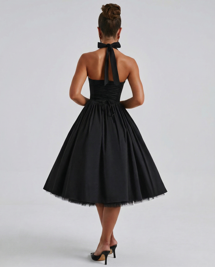 Lena | Midi Halter Neck Lace-Up Back Dress