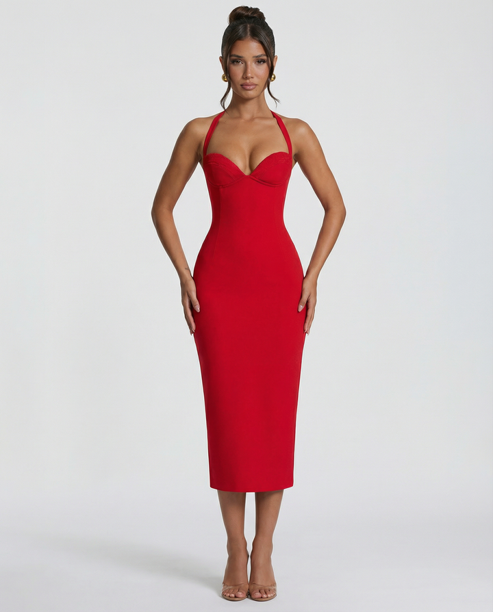 Liliana | Midi Dress with Lace Corset Bodice
