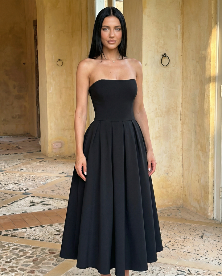 Ainsley | Midi Dress with Strapless Full Skirt
