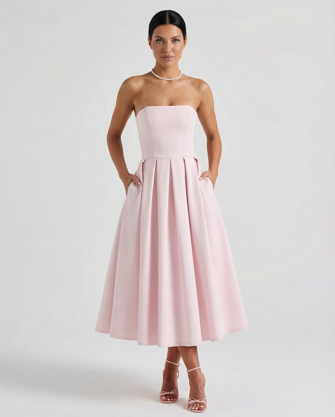 Ainsley | Midi Dress with Strapless Full Skirt