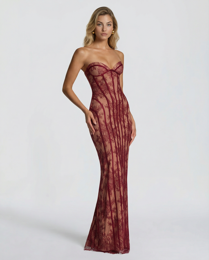 Catherine | Maxi Dress with Sheer Lace Corset and Lace-Up Back