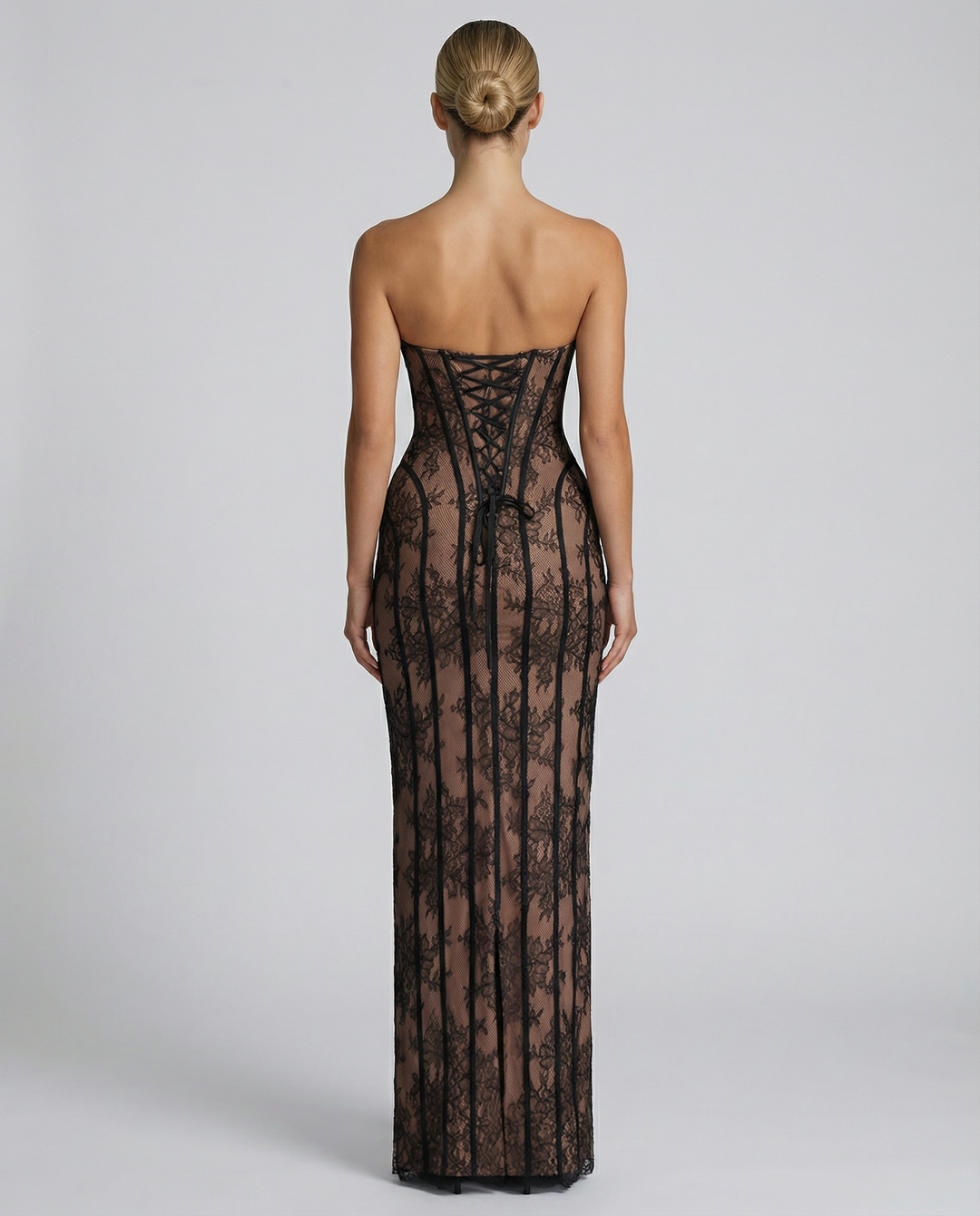 Catherine | Maxi Dress with Sheer Lace Corset and Lace-Up Back