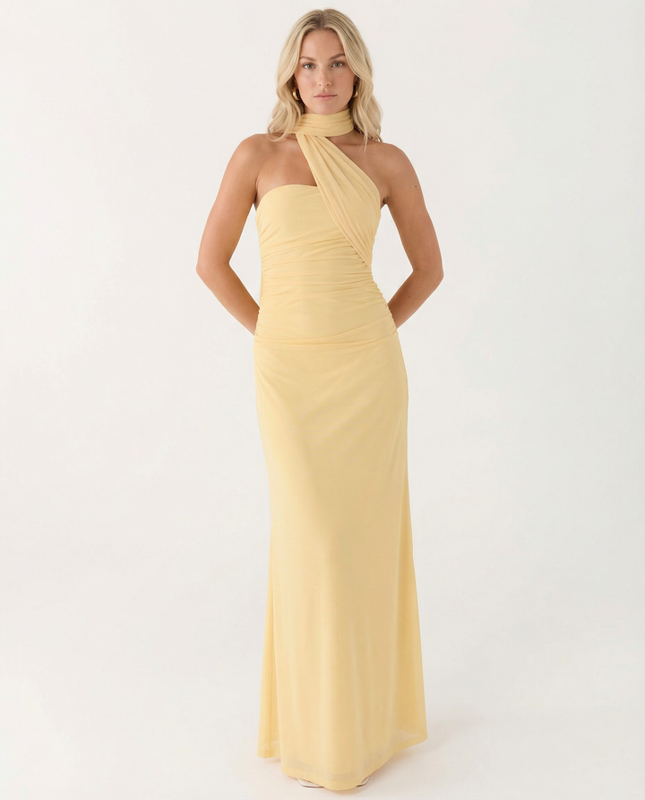 Lindsay | Maxi Dress with One-Shoulder Scarf Neckline