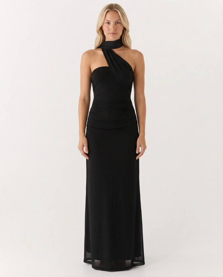 Lindsay | Maxi Dress with One-Shoulder Scarf Neckline