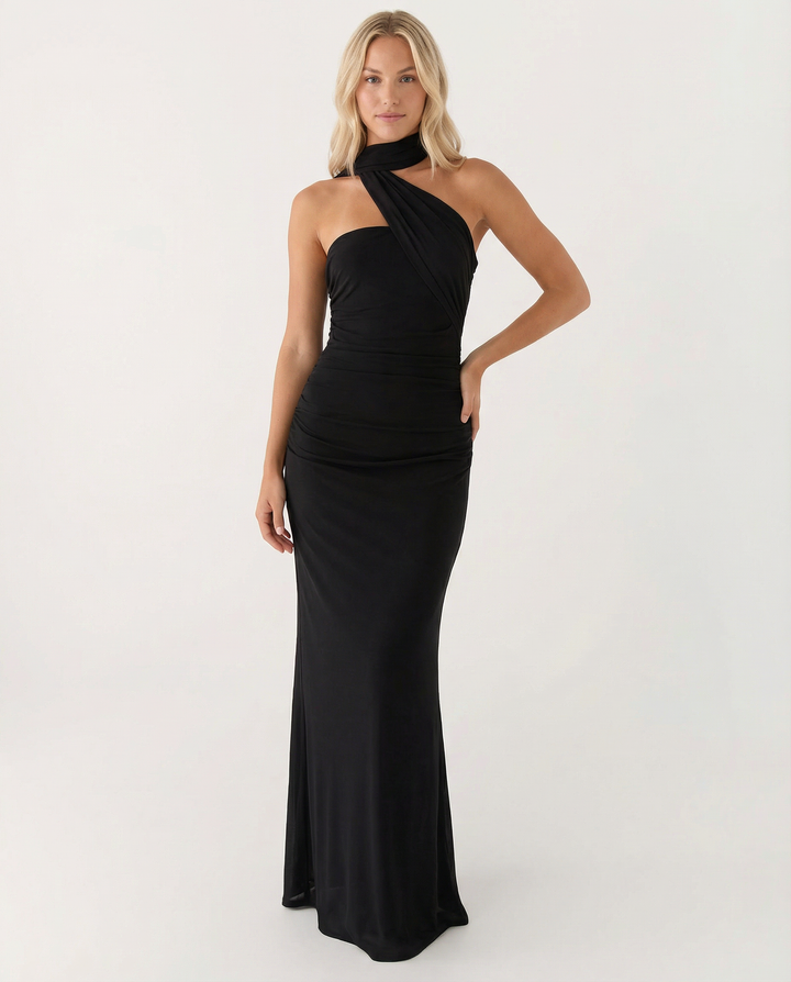 Lindsay | Maxi Dress with One-Shoulder Scarf Neckline