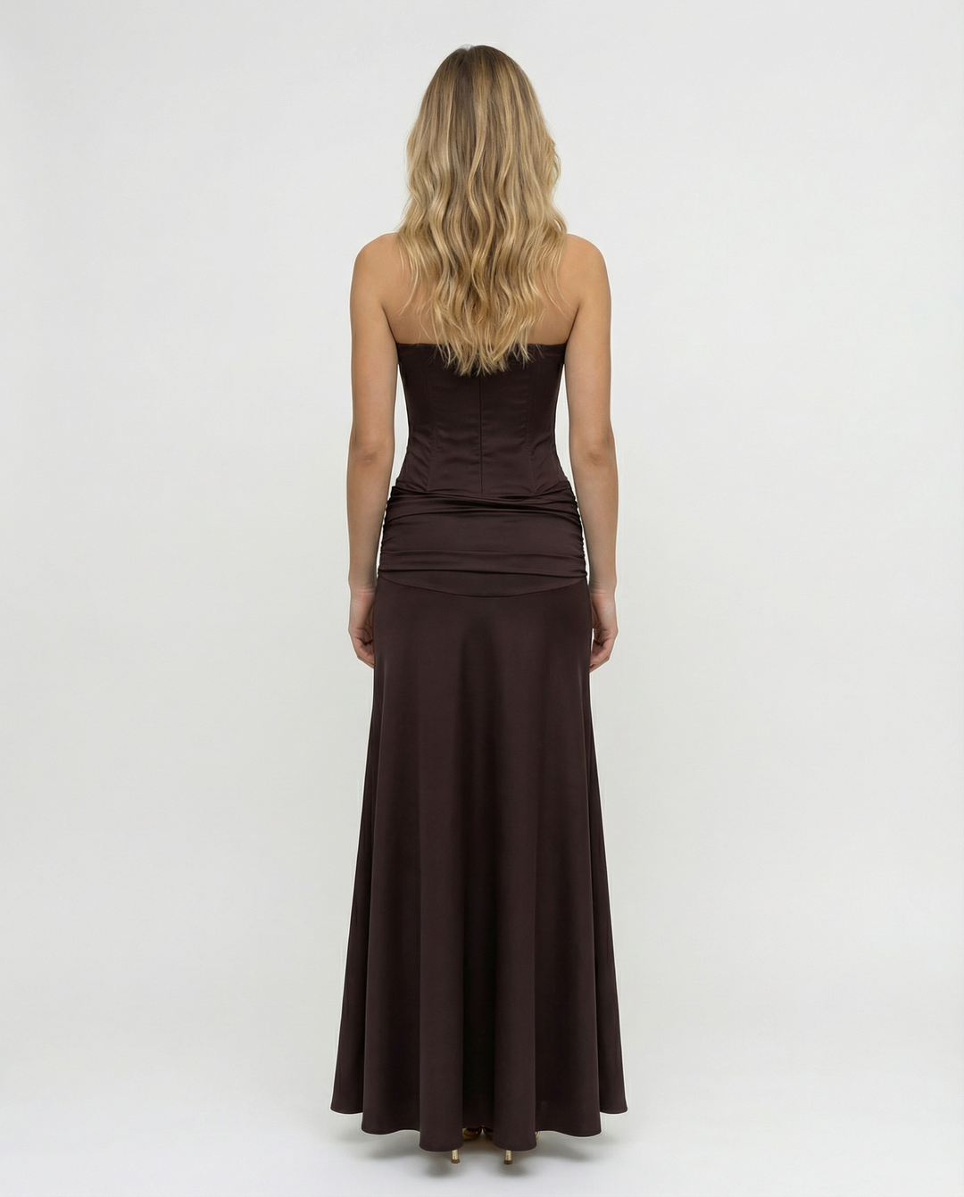 Graciela | Corset Bodice Ruched Satin Maxi Dress