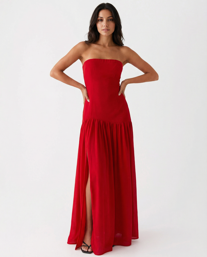 Polly | Strapless Maxi Dress with Side Slit