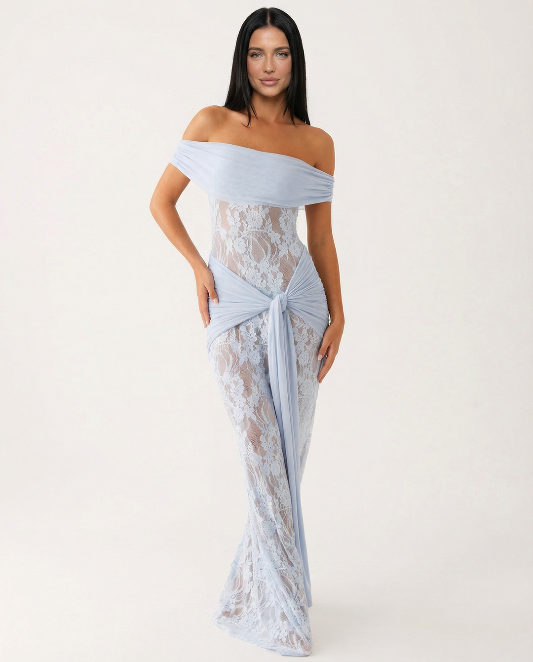 Krystal | Maxi Dress with Lace Panel and Twist Knot Detail