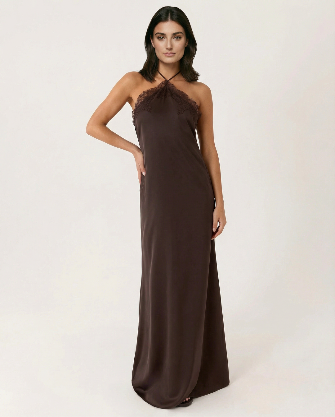 Caitlin | Halter Neck Maxi Dress with Lace Trim