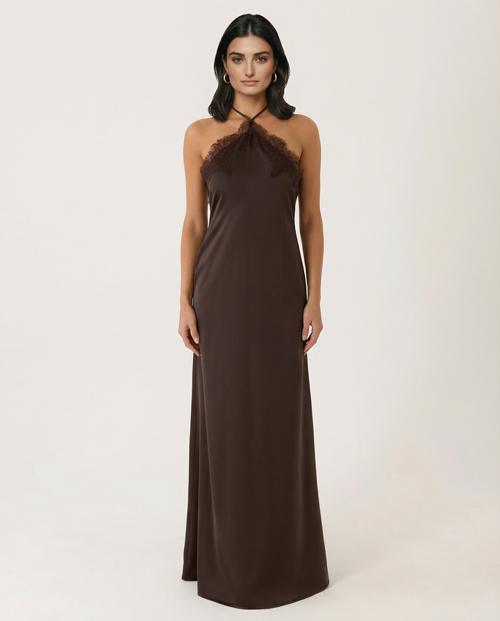 Caitlin | Halter Neck Maxi Dress with Lace Trim