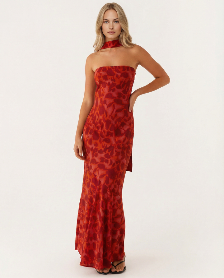 Shelia | Floral Chiffon Maxi Dress with Matching Scarf