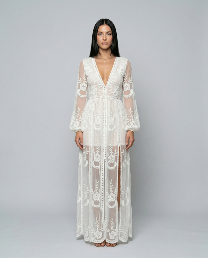 Maxine | Lace Maxi Dress with Long Sleeves