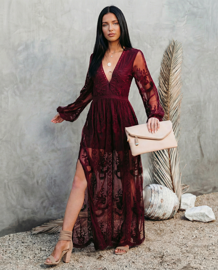 Maxine | Lace Maxi Dress with Long Sleeves