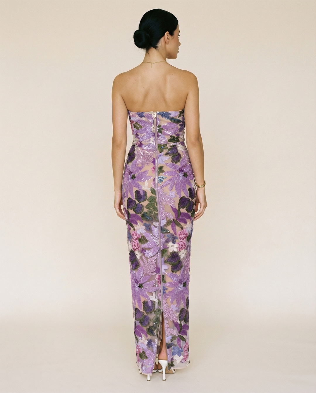 Sara | Sequin Floral Strapless Maxi Dress