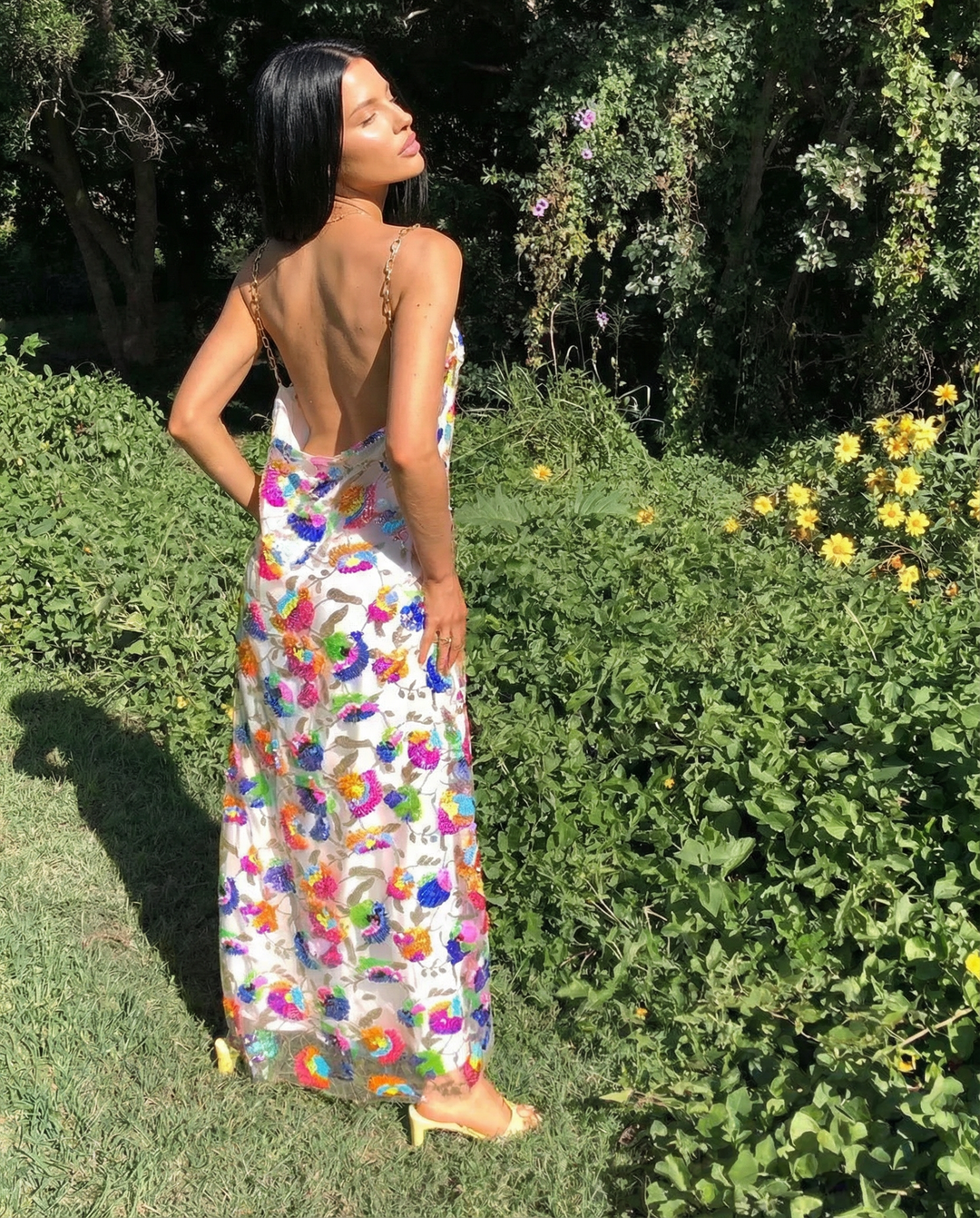 Carole | Sequin Embroidered Backless Maxi Dress