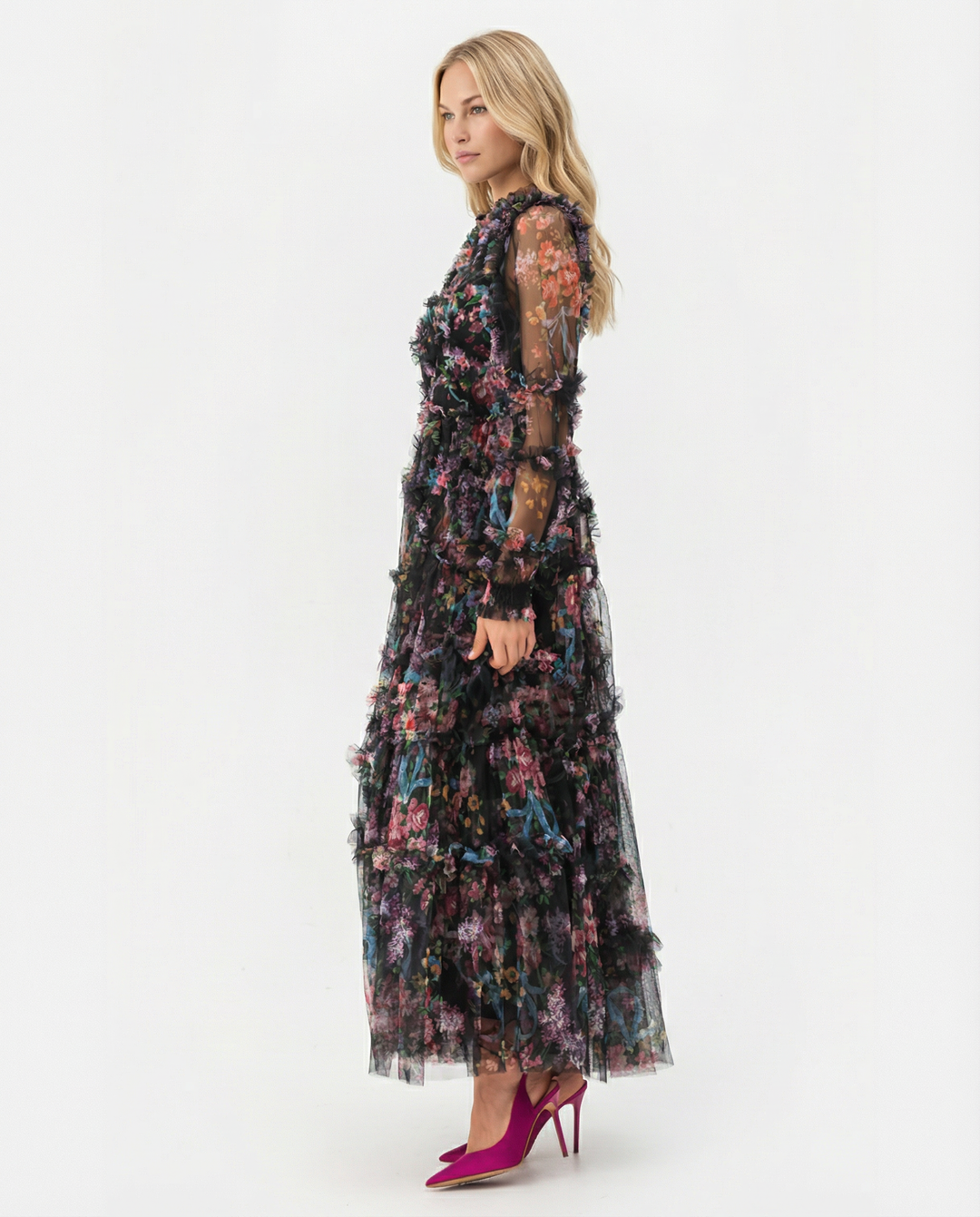 Vickie | Maxi Dress with Floral Ruffle Layers