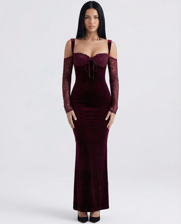 Wanda | Velvet Lace Sleeve Maxi Dress