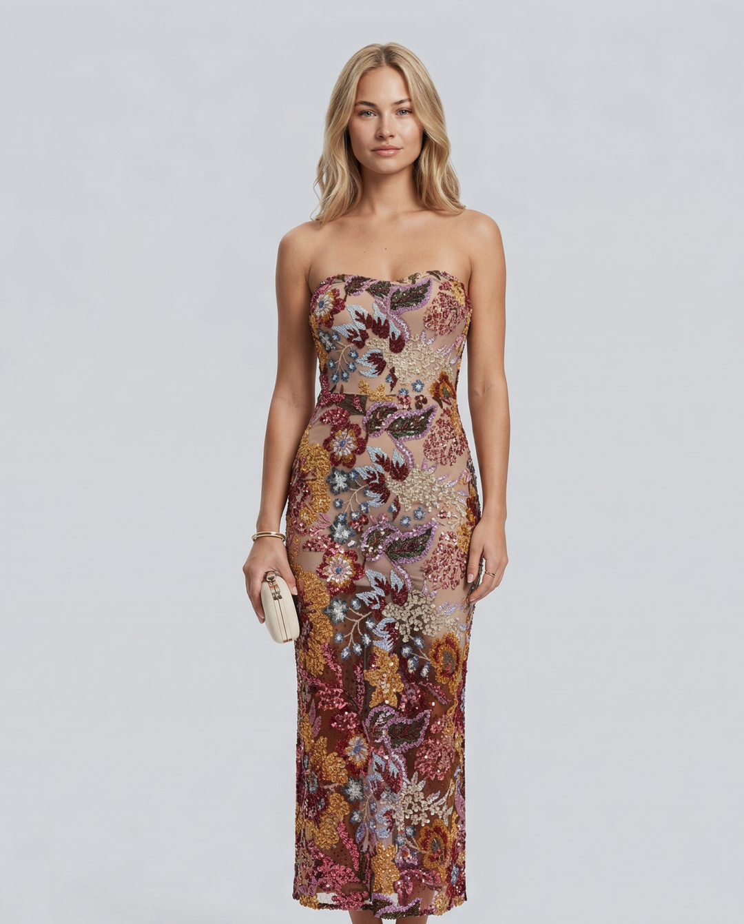 Mindy | Strapless Floral Sequin Maxi Dress