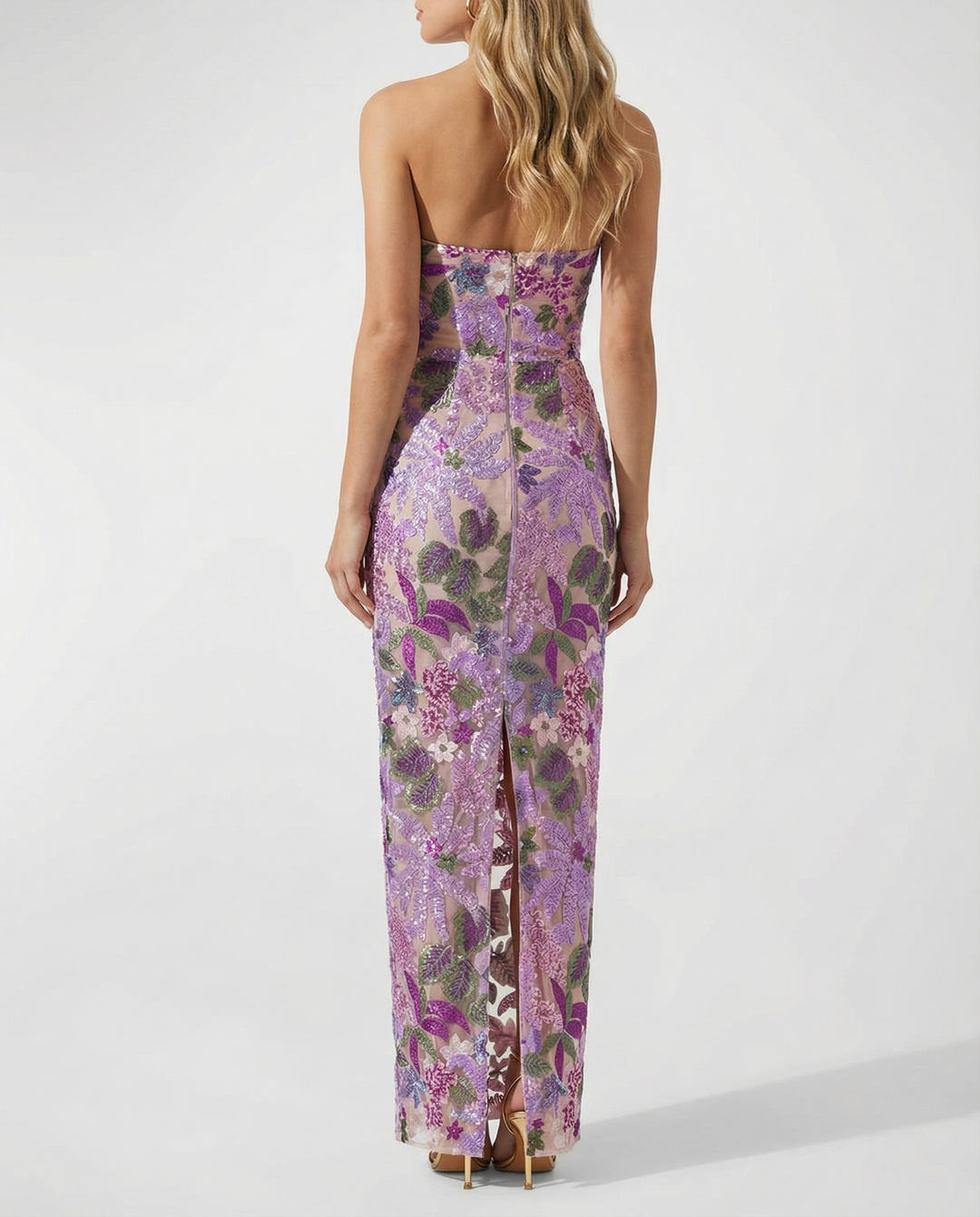 Mindy | Strapless Floral Sequin Maxi Dress