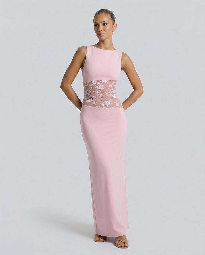 Traci | Lace Maxi Dress with Sheer Waist Panel