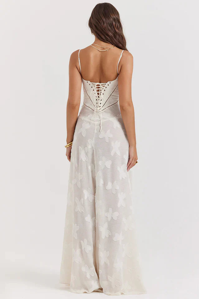 Flora | Maxi Dress with Floral Print and Lace-Up Back