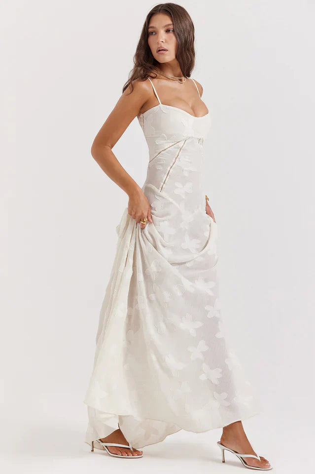 Flora | Maxi Dress with Floral Print and Lace-Up Back